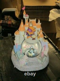 Disney Huge Beauty & The Beast Snow Globe Castle Very Rare Heavy Rose Glass