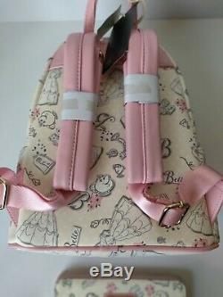 Disney Loungefly BELLE Cream & Pale Pink Backpack & Wallet Beauty & The Beast