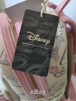 Disney Loungefly BELLE Cream & Pale Pink Backpack & Wallet Beauty & The Beast