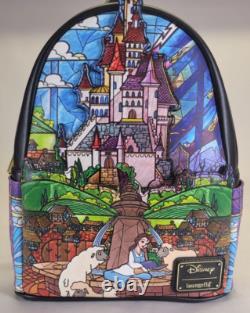 Disney Loungefly Beauty And The Beast Backpack Purse Wallet Set Stained Glass