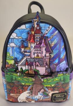Disney Loungefly Beauty And The Beast Backpack Purse Wallet Set Stained Glass