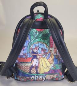 Disney Loungefly Beauty And The Beast Backpack Purse Wallet Set Stained Glass