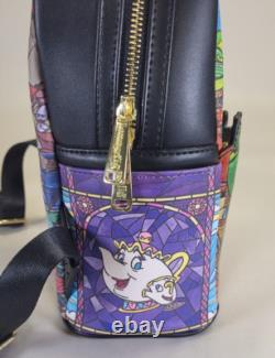 Disney Loungefly Beauty And The Beast Backpack Purse Wallet Set Stained Glass