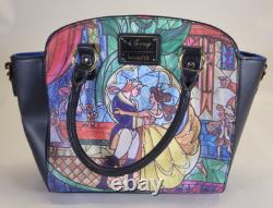Disney Loungefly Beauty And The Beast Backpack Purse Wallet Set Stained Glass