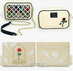 Disney Loungefly Beauty and the Beast Purse Crossbody Bag & Cardholder NEW