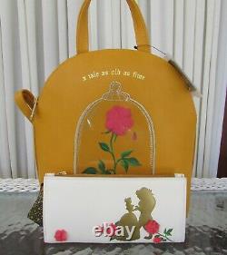 Disney Loungefly Beauty & the Beast Rose Mini Backpack & Wallet Enchanted NWT