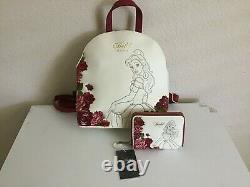 Disney Loungefly Bold as a Rose Beauty and the Beast Mini Backpack Wallet NWT