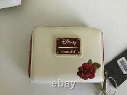 Disney Loungefly Bold as a Rose Beauty and the Beast Mini Backpack Wallet NWT