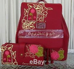 Disney Loungefly Enchanted Rose Backpack & Wallet Beauty & the Beast NWT