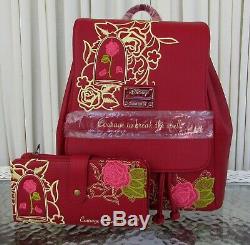 Disney Loungefly Enchanted Rose Backpack & Wallet Beauty & the Beast NWT