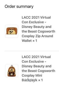 Disney Loungefly LA Con Beauty & Beast Cogsworth Cosplay Mini Backpack & Wallet