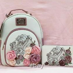 Disney Loungefly Rose Floral Beauty and the Beast Belle Mini BackpackIN HAND