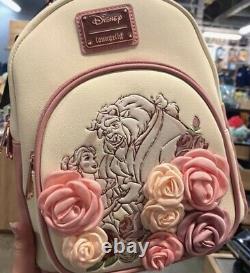 Disney Loungefly Rose Floral Beauty and the Beast Belle Mini Backpack NWT