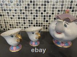 Disney Mrs. Potts Teapot & 2 Chips Tea Cup Set beauty and the Beast Tableware