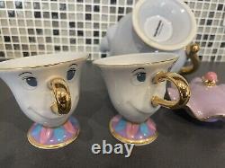 Disney Mrs. Potts Teapot & 2 Chips Tea Cup Set beauty and the Beast Tableware