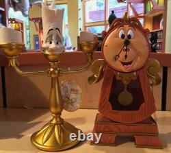 Disney Parks Beauty & The Beast Cogsworth Clock Lumiere Light Up Figure Set NEW