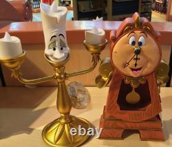 Disney Parks Beauty & The Beast Cogsworth Clock Lumiere Light Up Figure Set NEW