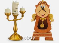 Disney Parks Beauty & The Beast Cogsworth Clock Lumiere Light Up Figure Set NEW