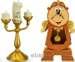 Disney Parks Beauty & The Beast Cogsworth Clock Lumiere Replica Figure Set Light