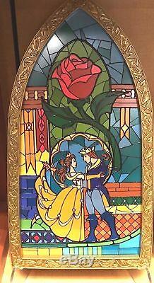 Disney Parks Beauty and The Beast Stained Glass Window Frame Wall Art Brand New