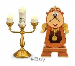Disney Parks Beauty and the Beast Cogsworth Clock & Lumiere Light Up Figure New