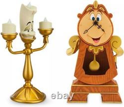 Disney Parks Excluisve Cogsworth Clock & Lumiere LED Lamp Beauty and the Beast
