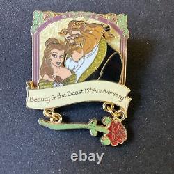 Disney Pin Beauty Beast Belle 15th Anniversary Rose Dangle LE2500