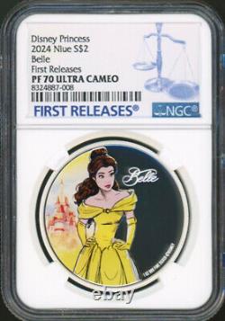 Disney Princess Belle Beauty Beast 1oz Silver Coin NGC 70 FR 2024 Niue