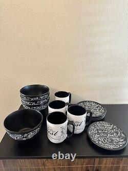 Disney Set 12 Beauty & The Beast Black Chalk Be Our Guest Bowls, Mugs & Plates