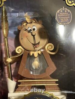 Disney Store 2021 Beauty and The Beast Cogsworth Desk Clock withPen set HTF