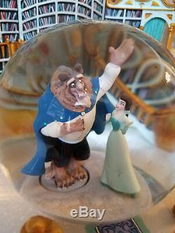 Disney Store Beauty and the Beast Library Dancing Musical Snow Globe Rare