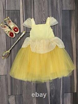 Disney Store Belle Costume Beauty Beast Dress Child Size 3T Yellow Gown Costume