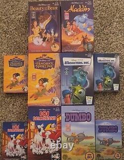 Disney VHS Plush & Pins Collection Aladdin Dumbo Beauty & Beast 101 Dalmatians