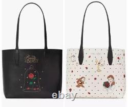 Disney x Kate Spade Beauty and the Beast Small Reversible Tote Bag With Pouch NWT