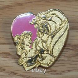 Genuine Disney 2002 Gold Tone Beauty & the Beast Pink Heart Trading Pin READ