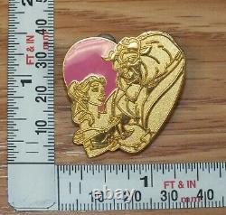 Genuine Disney 2002 Gold Tone Beauty & the Beast Pink Heart Trading Pin READ