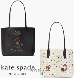 Kate Spade Disney Beauty And The Beast White Leather Reversible Tote KE572 NWT
