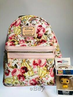 LOUNGEFLY Disney Beauty and the Beast Belle Mini Backpack NEW! Includes Keychain