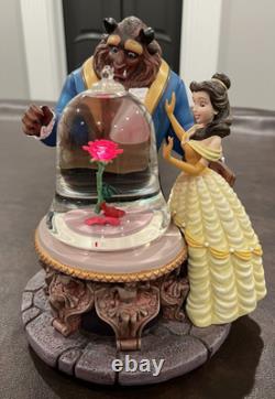 Large Rare Disney Store Beauty And The Beast Rose Snow Globe Musical LIGHTS UP