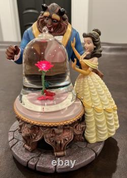 Large Rare Disney Store Beauty And The Beast Rose Snow Globe Musical LIGHTS UP
