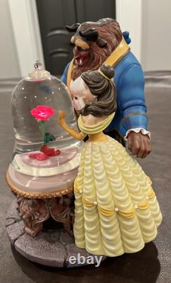 Large Rare Disney Store Beauty And The Beast Rose Snow Globe Musical LIGHTS UP