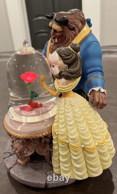 Large Rare Disney Store Beauty And The Beast Rose Snow Globe Musical LIGHTS UP