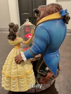 Large Rare Disney Store Beauty And The Beast Rose Snow Globe Musical LIGHTS UP