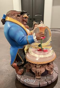 Large Rare Disney Store Beauty And The Beast Rose Snow Globe Musical LIGHTS UP