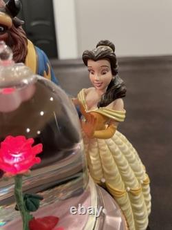 Large Rare Disney Store Beauty And The Beast Rose Snow Globe Musical LIGHTS UP