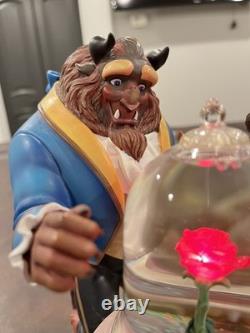 Large Rare Disney Store Beauty And The Beast Rose Snow Globe Musical LIGHTS UP