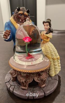Large Rare Disney Store Beauty And The Beast Rose Snow Globe Musical LIGHTS UP