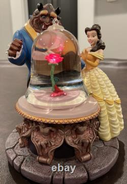 Large Rare Disney Store Beauty And The Beast Rose Snow Globe Musical LIGHTS UP