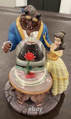 Large Rare Disney Store Beauty And The Beast Rose Snow Globe Musical LIGHTS UP