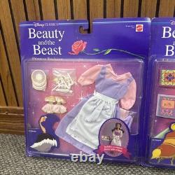 Lot of 2- Vintage 1991 Disney Beauty Beast Barbie BELLE LIBRARY/DINNER FASHION